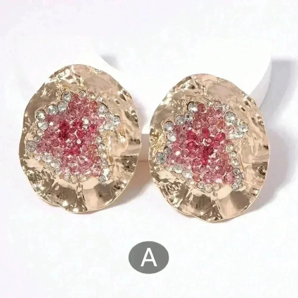 Multicolor Women's Random Color Rhinestone Decor Textured Stud Earring